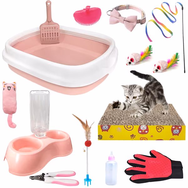 Kitten Starter Kit, 15-Piece Cat Essentials Set